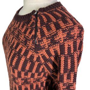 Loft brown & rust short oversized pullover knit chunky sweater shoulder zipper M